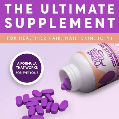 ORGANIC NATION | Hydrolyzed Collagen 1000+ Tablets | 90 Coated Tablets | Natural | Vegan | Non-GMO | For Silky Smooth Skin | Anti-Wrinkles | Anti-Aging | With Hyaluronic Acid and Vitamin C