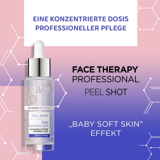 Eveline Face Therapy Professional Smoothing Peel Shot 15% glycolic acid treatment for face, neck and neckline 30ml