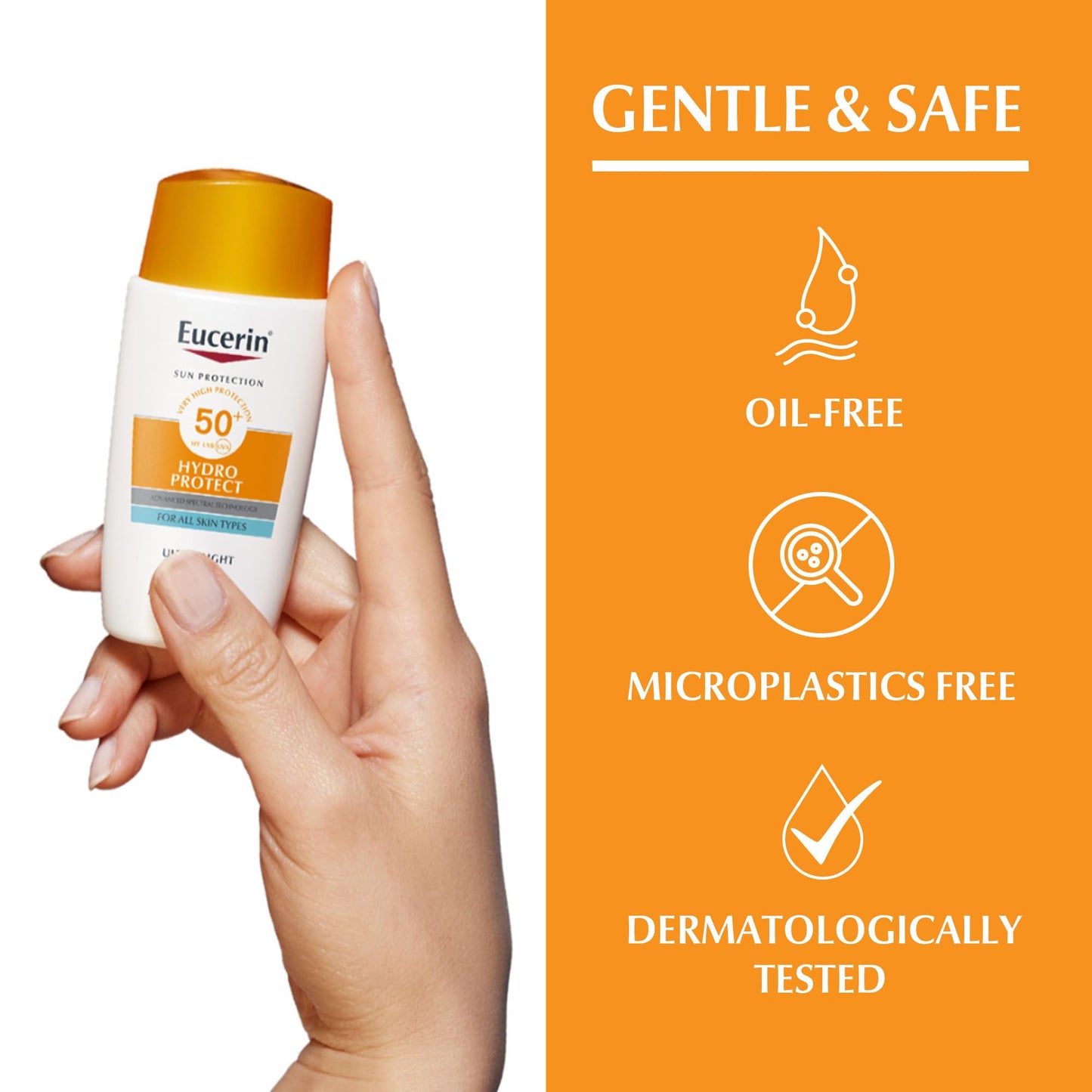 Eucerin Sunscreen Hydro Protect Face Ultra Light Fluid, High UVA/UVB Protection, SPF 50+, Suitable for Daily Use, Non sticky, Non Greasy, Suitable for All Skin Types, 50ml