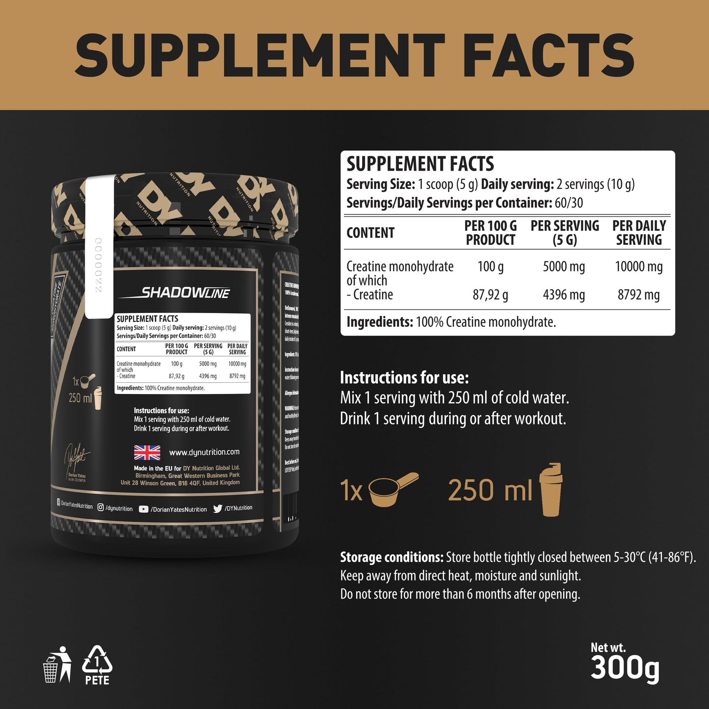 DY Nutrition Unflavoured Creatine Monohydrate Powder 300 g
