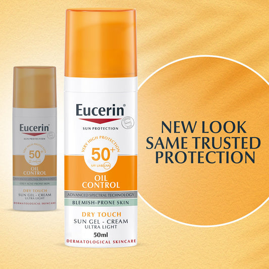 Eucerin Face Sunscreen Oil Control Gel-Cream Dry Touch, High UVA/UVB Protection, SPF 50+, Light Texture Sun Protection, Suitable Under Make-Up, For Oily Acne-Prone Skin, 50ml